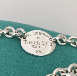 "Pulsera grande 9,5"" Please Return To Tiffany etiqueta ovalada con dije para hombre unisex" - Imagen 1 de 5