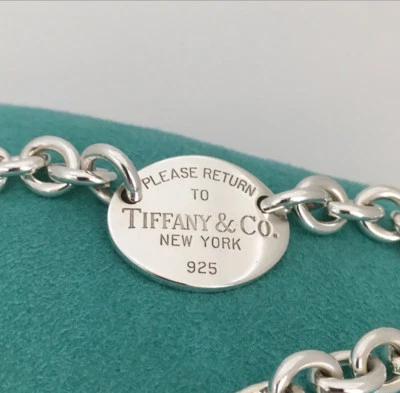 Large 9.5” Please Return To Tiffany Oval Tag Charm Bracelet Mens Unisex - Image 1 of 4