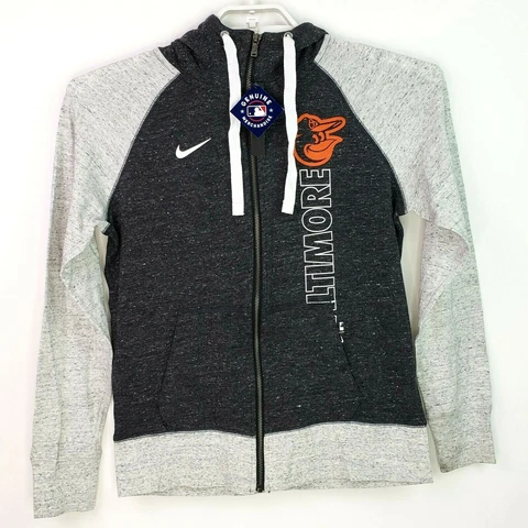 Nike Womens Size M Gray MLB Baltimore Orioles Baseball Zip Up Sweater N883-102N Cover