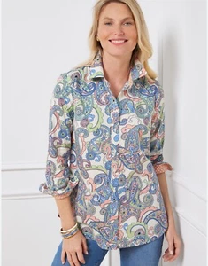 Talbots Button Up Shirt Damen Large Splendid Paisley Langarm blau/pfirsich - Bild 1 von 8