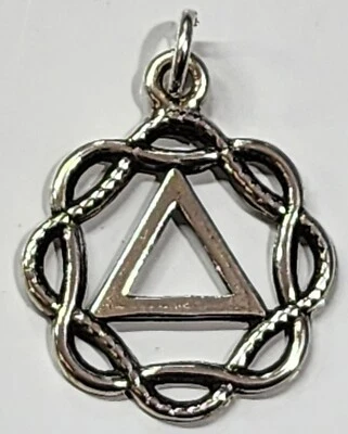 925 Sterling Silver Alcoholics Anonymous AA Symbol 3/4" round Pendant # 3 - Image 1 of 4