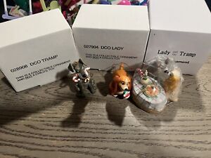 Grolier Early Moments Disney Lady And The Tramp Christmas Ornament Lot