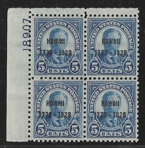 U.S., 1928, Scott #648, 5c Hawaii Plate Block, Mint, O.G., Never Hinged - Picture 1 of 1