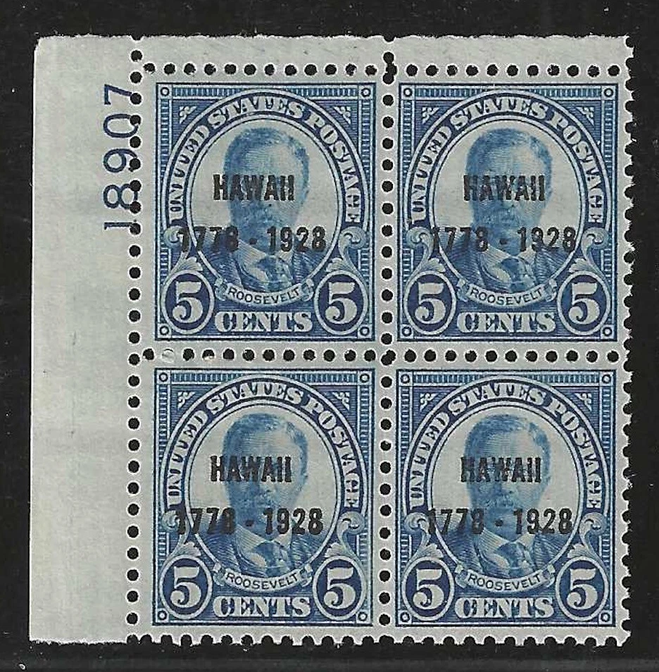 U.S., 1928, Scott #648, 5c Hawaii Plate Block, Mint, O.G., Never Hinged - Image 1 of 1