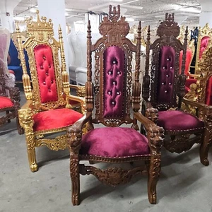 Throne Lion Chair 70" Tall High Back Luxury Style Party Throne - Burgundy/ Brown - Picture 1 of 8