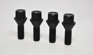 4 X M12 X 1.5, Filettatura Da 26mm, Bulloni Per Ruote Conici (Neri) - Foto 1 di 2