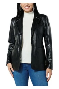 IMAN Global Chic Faux Leather Blazer w/ Ponte Inserts Black - Picture 1 of 1