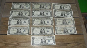 13 Circulated 1957 B 1$ Silver Certificate Banknotes Paper Currency (13) -Blue - Picture 1 of 10