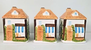 3 Piece Houses Cottage Kitchen Canisters for Tea Sugar Coffee Vintage NEW - Picture 1 of 12