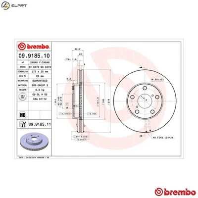 2x BRAKE DISC 09.9185.11 FOR TOYOTA RAV/4/II/SUV/Mk 1ZZ-FE 1.8L 2AZ-FE 2.4L 4cyl - Image 1 of 4