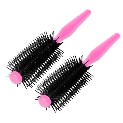 2 Pcs Plastic Salon Styling Wavy Curly Roll Round Comb Hair Care Brush Pink - Image 1 of 4