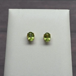 Peridot Oval Gemstone 14k Yellow Gold Stud Earrings - Picture 1 of 5