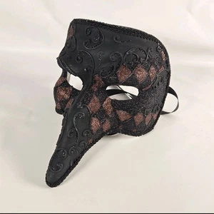 Venetian Mask Long Nose Bird Mask Masquerade Black Glittering - Picture 1 of 6