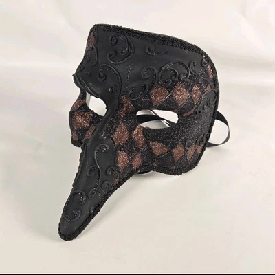 Venetian Mask Long Nose Bird Mask Masquerade Black Glittering - Image 1 of 4