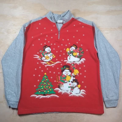 Vintage Bobby Brooks USA Christmas Sweater Quarter Zip Snowmen Sz M 100% Acrylic - Image 1 of 4