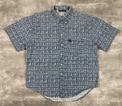 CAMISA MASCULINA VINTAGE ANOS 90 MERCÚRIO BOTÃO PARA CIMA PARA BAIXO FORMAS L AOP SKATE de surf - Imagem 1 de 4