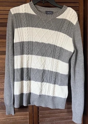 Chaps Mujer Gris y Blanco Rayas Cuello Redondo Jersey Talla Mediana Foto 1 de 2