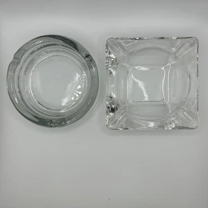 Juego de 2 ranuras de vidrio transparente redondas y cuadradas vintage de 5,5" grandes gruesas - Imagen 1 de 11
