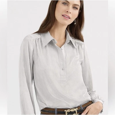 Blusa para mujer Cabi nueva sin etiquetas elegante blanca con rayas verticales negras #4713 grande Foto 1 de 4