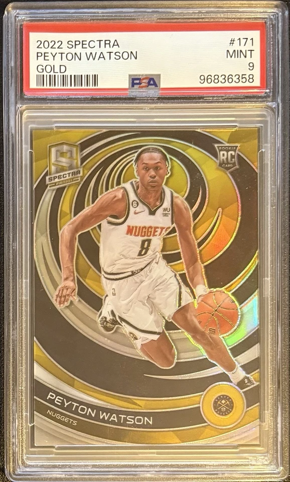 GOLD/10 2022-23 Panini Spectra #171 Peyton Watson Denver Nuggets RC PSA 9 - Image 1 of 2