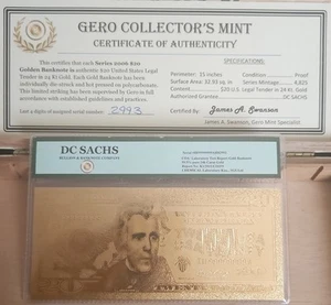 Billete de oro de $100 de Estados Unidos de curso legal de oro de 24 quilates (2009) - Imagen 1 de 5
