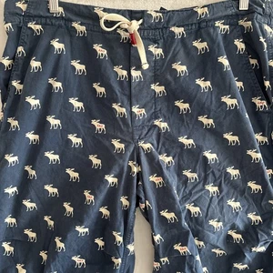 Vintage Y2K Abercrombie and Fitch Moose Pajama Pants Large Logo Print Blue PJs - Picture 1 of 13