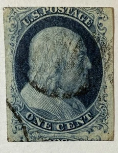 US #7 1851 1c blue Franklin Type II A-relief Pos 83L2- Used; $140 SCV - Picture 1 of 3