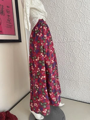 Falda Vintage-Hecha a Mano Años 60 Estampado Fruta Algodón-Floral-Maxi-Rosa-Putple-Pequeña Foto 1 de 4