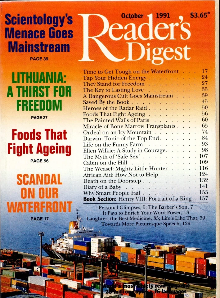 Reader's Digest - October 1991 - Ellen Wilkie, Lithuania, Darwin + Henry VIII - Image 1 of 2
