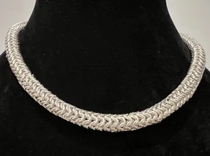 Sterling Silver Mesh Necklace Stamped 925 Woven 15” 62.5g - Picture 1 of 7