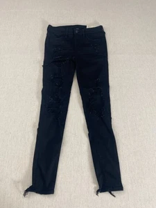American Eagle Jegging Damen Größe 27 W Destroyed Schwarz Traum Stretch Jeans Neu mit Etikett - Bild 1 von 14