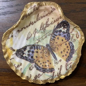 Schmetterling Decoupage 2 3/4" Muschelschale mit Goldrand ~ Herbst - Bild 1 von 12