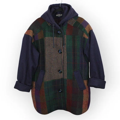 USA JOFELD L/XL Tweed Plaid WoolBlend Hood JacShirt Duffle Chore Barn FREE SHIP - Image 1 of 4