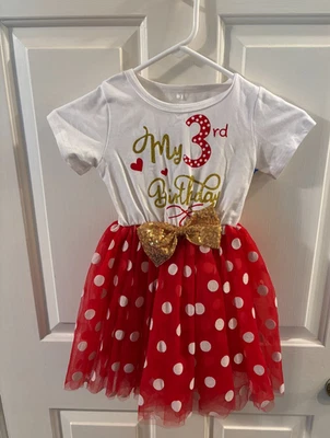 Boutique Toddlers Girls Minnie Inspired 3rd Birthday Dress ~ 3T - Image 1 of 3