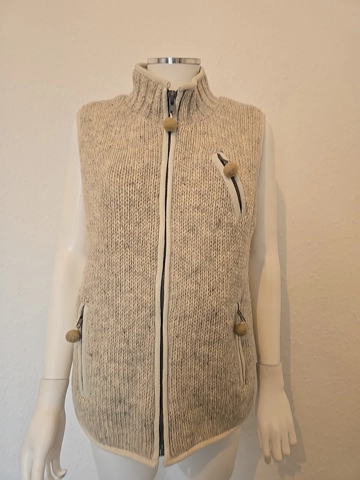 Pachamama Beige Gilet Ivory Stone Wool sleeveless zip cardigan size M - Image 1 of 4