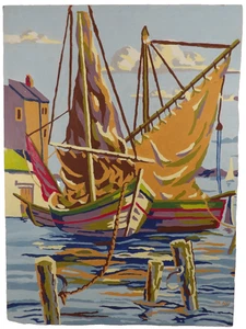 Pintura vintage por número paisaje marino velero atracado en puerto - Imagen 1 de 2