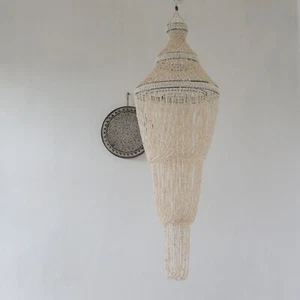 Perlenmuschelkronleuchter, böhmischer Muschelkronleuchter, Strand Bali Muschellampe - Bild 1 von 9