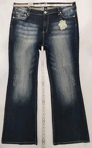 Pants Request Jeans Womens Sz22 Blue Denim Straight Distressed Bling Embroidered - Picture 1 of 14