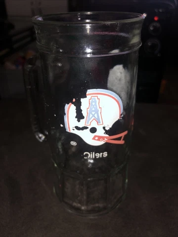 Houston Oilers Glass Mug Fisher Peanuts  With Lid NFL AFL Football Some Wear Cover