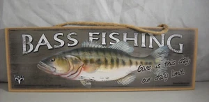 Bass Fishing Give us our Daily Limit Distressed Hanging Wall Sign 12" x 4" - Picture 1 of 7