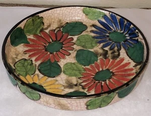 Vintage Japan Gyozan Kyoto Pottery Crackle Hand Painted Flowers Shallow Dish - Picture 1 of 5