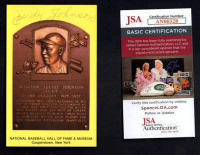 Judy Johnson signed Negro League Baseball 1975 HOF Auto Plaque Postcard 💎JSA - Image 1 of 4