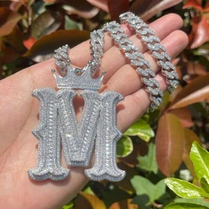 Hip Hop Custom A-Z Name Initials Letters Pendant Necklace Crown Clasp Jewelry - Picture 1 of 13