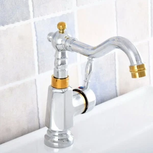 Chrome & Gold Bathroom Basin Faucet Mixer Tap Deck Mount Single Hole Mixer Tap - Bild 1 von 7