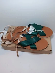 Sandalias de cuero verde Sseko para mujer talla 8 hechas a mano en Uganda verano playa piscina - Imagen 1 de 4
