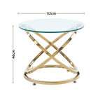 Round Tempered Glass Coffee Table Side Tea Table With Art Geometric Chrome Stand