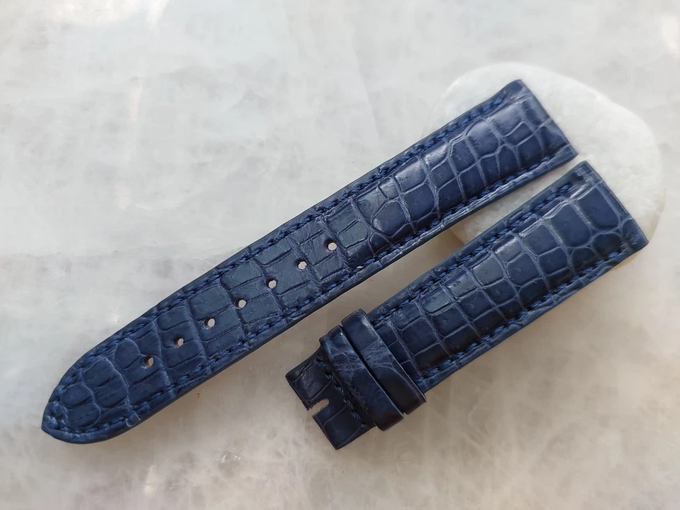 20mm/18mm Navy Blue Alligator Crocodile Print Leather Watch Strap Band - Image 1 of 1