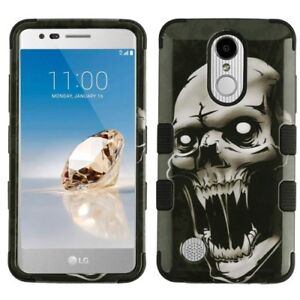For LG LV3 / K8 2017 versions - Black Gray Vampire Skull Hybrid Armor Phone Case