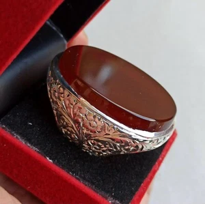 Blood Red Yemeni Aqeeq Ring, 925 Sterling Silver Natural Agate Ring, Shia Ring - Picture 1 of 3