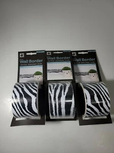 Mini Wall Border Zebra Print Wall Border Ashesive Tape Design 2"x96" Lot Of 3 - Picture 1 of 3